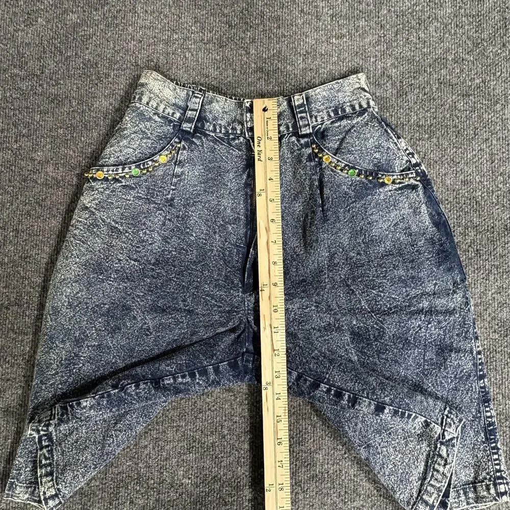Vintage Acid Wash Denim Shorts Womens Small Blue Jeweled Embellished 90s